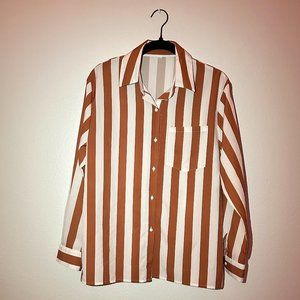 Orange & White Striped button up blouse